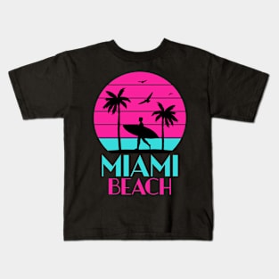 Miami beach palm tree and sufer Kids T-Shirt